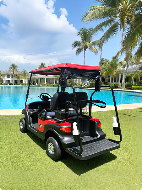 高尔夫球场场景中的电动高尔夫球车